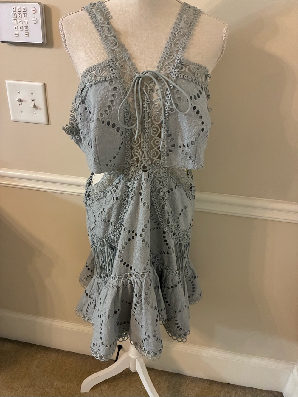 Light Blue Eyelet Lace Sundress with Ruffle Hem